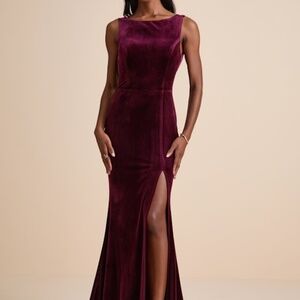 Lulus Ravishing Poise Burgundy Velvet Cowl Back Sleeveless Maxi Dress Red